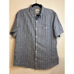 Weatherproof Vintage Linen Blend Shirt Mens Large Blue Short Sleeve Button Up